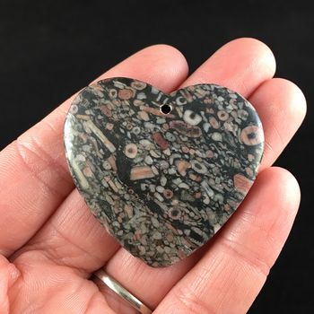 Heart Shaped Crinoid Fossil Stone Jewelry Pendant #YiIxRZzMFOw