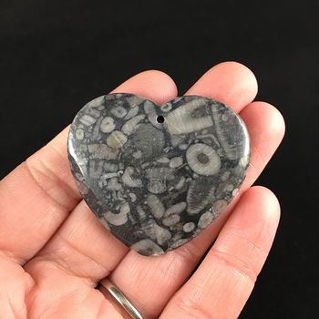 Heart Shaped Crinoid Fossil Stone Jewelry Pendant #m01tZeH5Crk