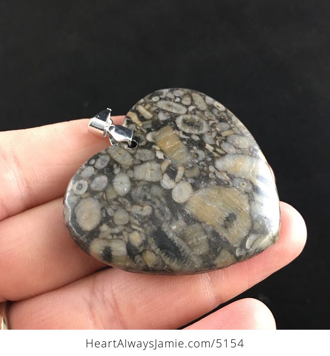 Heart Shaped Crinoid Fossil Stone Jewelry Pendant - #9WSTdhKm6Mg-4