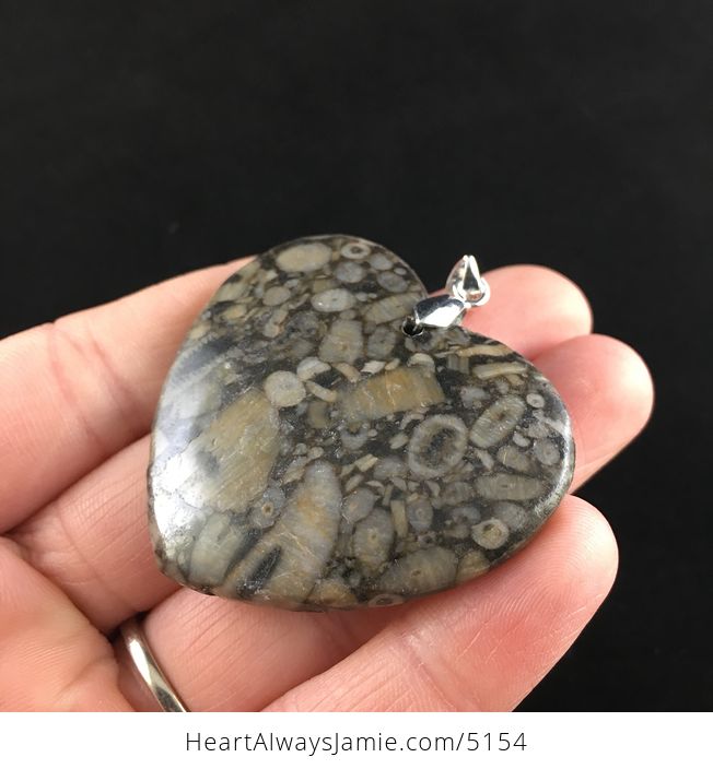 Heart Shaped Crinoid Fossil Stone Jewelry Pendant - #9WSTdhKm6Mg-3