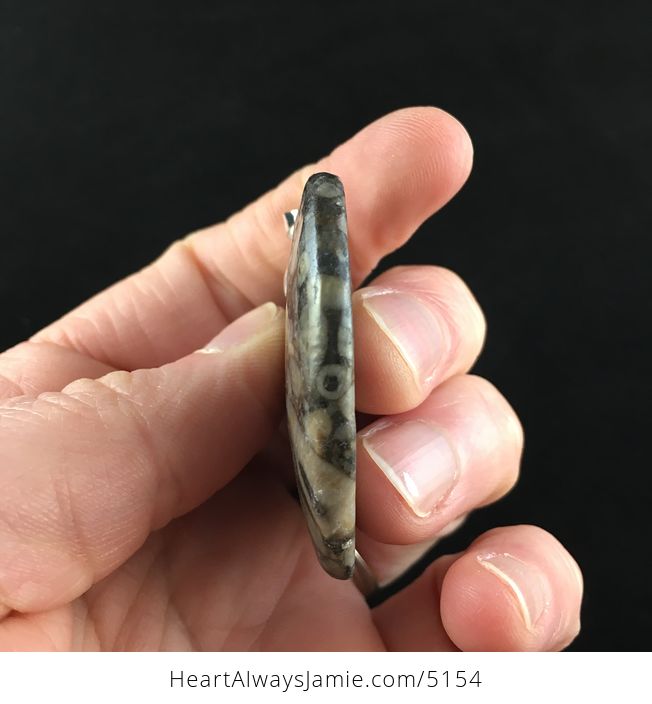 Heart Shaped Crinoid Fossil Stone Jewelry Pendant - #9WSTdhKm6Mg-5