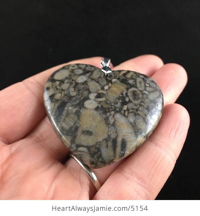 Heart Shaped Crinoid Fossil Stone Jewelry Pendant - #9WSTdhKm6Mg-2