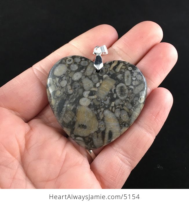Heart Shaped Crinoid Fossil Stone Jewelry Pendant - #9WSTdhKm6Mg-1
