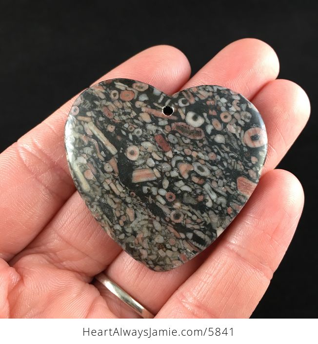Heart Shaped Crinoid Fossil Stone Jewelry Pendant - #YiIxRZzMFOw-1