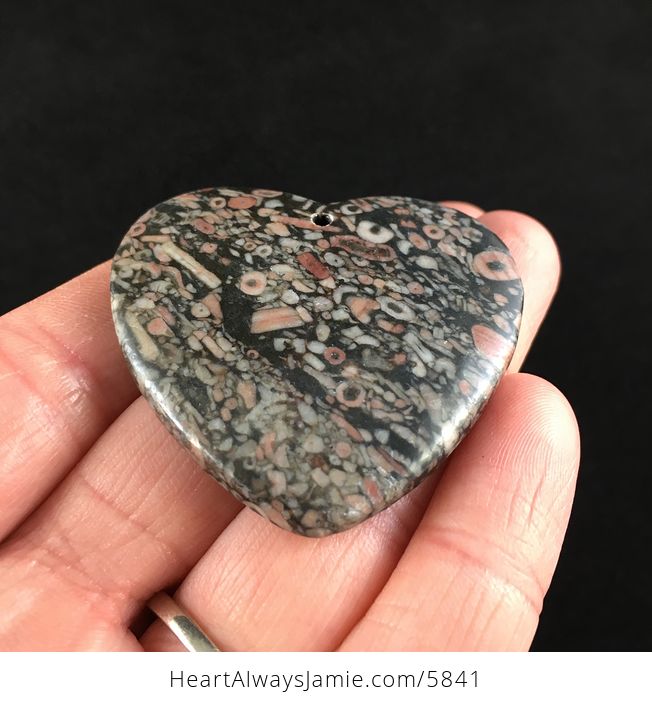 Heart Shaped Crinoid Fossil Stone Jewelry Pendant - #YiIxRZzMFOw-2