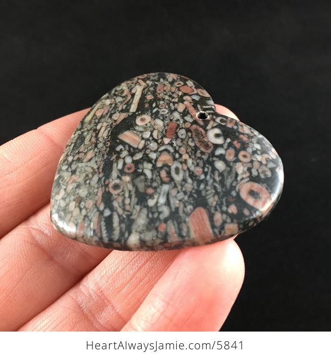 Heart Shaped Crinoid Fossil Stone Jewelry Pendant - #YiIxRZzMFOw-3