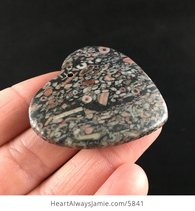 Heart Shaped Crinoid Fossil Stone Jewelry Pendant - #YiIxRZzMFOw-4