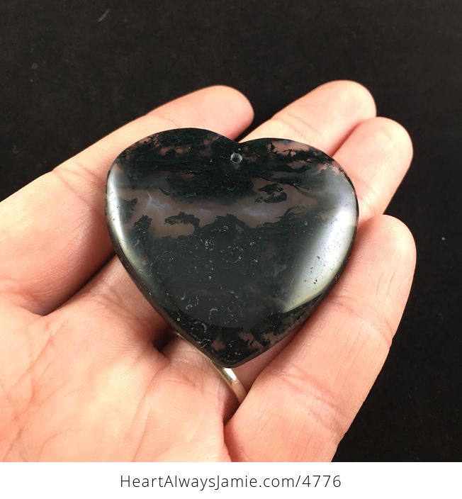 Heart Shaped Dark Moss Agate Stone Jewelry Pendant - #eE91VRX8eYg-2