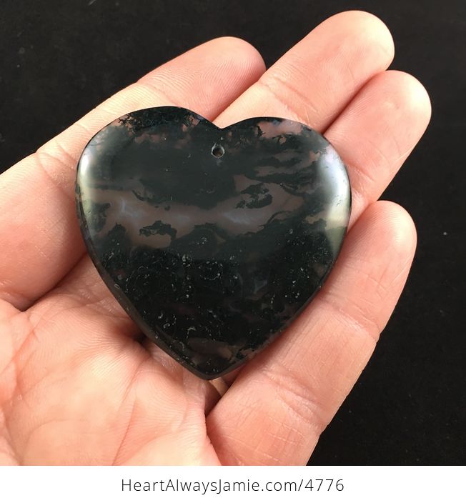 Heart Shaped Dark Moss Agate Stone Jewelry Pendant - #eE91VRX8eYg-1