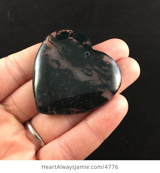 Heart Shaped Dark Moss Agate Stone Jewelry Pendant - #eE91VRX8eYg-3