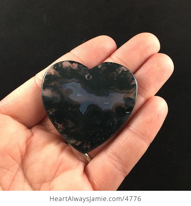 Heart Shaped Dark Moss Agate Stone Jewelry Pendant - #eE91VRX8eYg-5