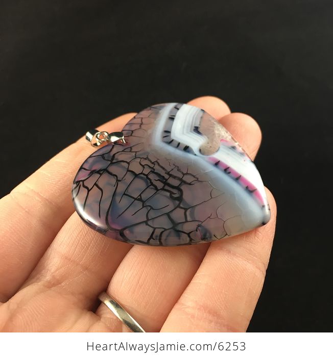Heart Shaped Dragon Veins Agate Stone Jewelry Pendant - #bnJo8FnQUfs-4