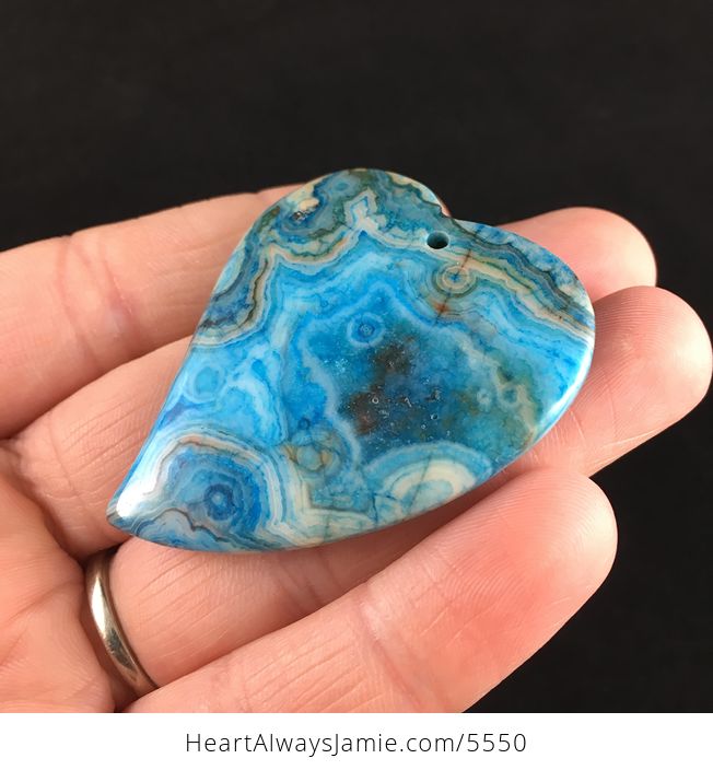 Heart Shaped Drusy Blue Crazy Lace Agate Stone Jewelry Pendant - #zOybbZ38IRg-3