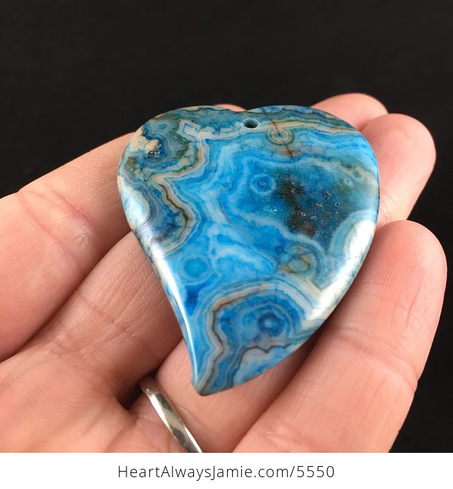 Heart Shaped Drusy Blue Crazy Lace Agate Stone Jewelry Pendant - #zOybbZ38IRg-2