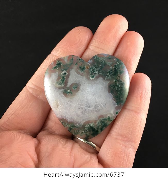 Heart Shaped Drusy Moss Agate Stone Jewelry Pendant - #vI2EZv0RDCk-1