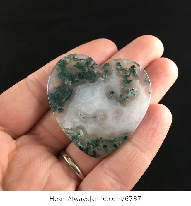 Heart Shaped Drusy Moss Agate Stone Jewelry Pendant - #vI2EZv0RDCk-7