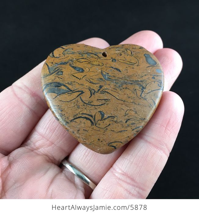 Heart Shaped Elephant Skin Jasper Calligraphy or Miriam Stone Jewelry Pendant - #TmR52VjBqzE-2