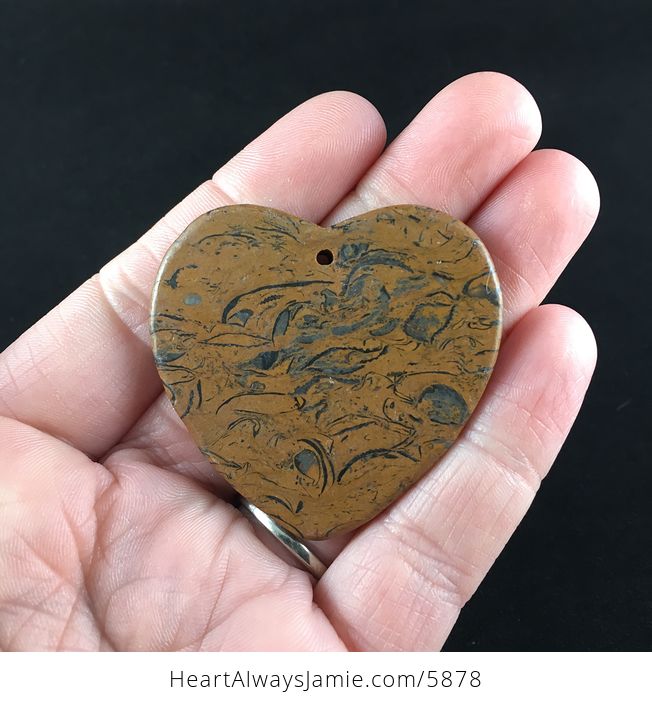 Heart Shaped Elephant Skin Jasper Calligraphy or Miriam Stone Jewelry Pendant - #TmR52VjBqzE-6