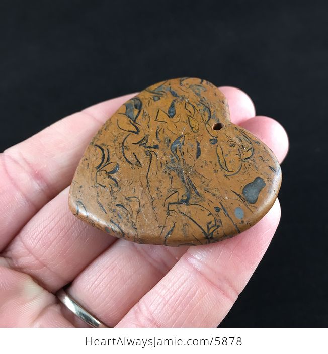 Heart Shaped Elephant Skin Jasper Calligraphy or Miriam Stone Jewelry Pendant - #TmR52VjBqzE-3