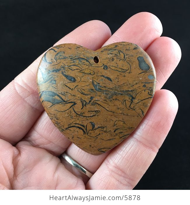Heart Shaped Elephant Skin Jasper Calligraphy or Miriam Stone Jewelry Pendant - #TmR52VjBqzE-1