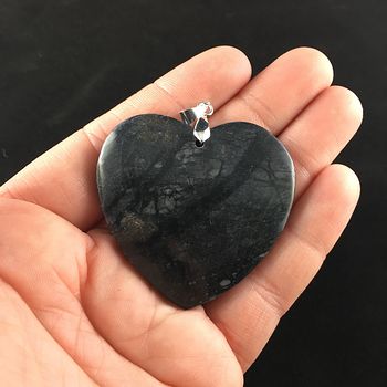Heart Shaped Gray and Black Natural Picasso Jasper Stone Jewelry Pendant #eDXi0NJDtus