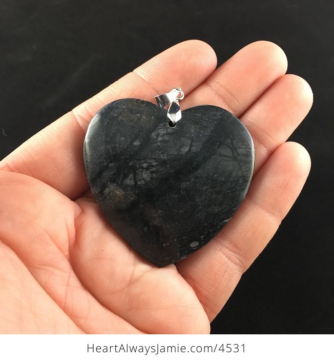 Heart Shaped Gray and Black Natural Picasso Jasper Stone Jewelry Pendant - #eDXi0NJDtus-1