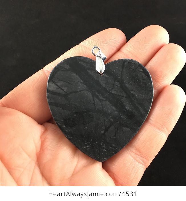Heart Shaped Gray and Black Natural Picasso Jasper Stone Jewelry Pendant - #eDXi0NJDtus-5