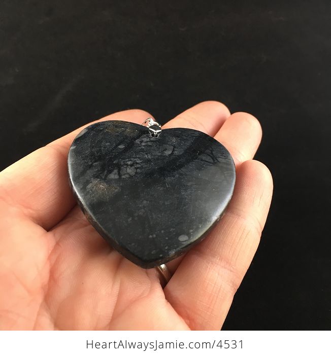 Heart Shaped Gray and Black Natural Picasso Jasper Stone Jewelry Pendant - #eDXi0NJDtus-3