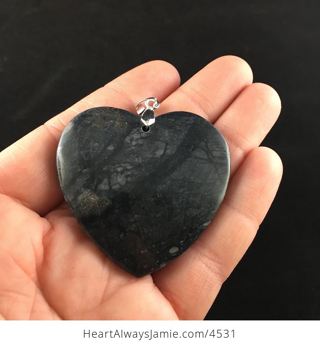 Heart Shaped Gray and Black Natural Picasso Jasper Stone Jewelry Pendant - #eDXi0NJDtus-2