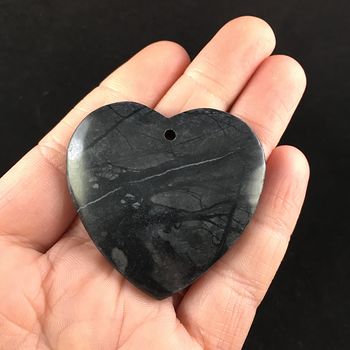 Heart Shaped Gray and Black Picasso Jasper Stone Jewelry Pendant #ymKOjiMGTjI