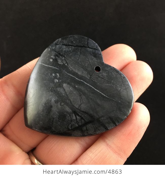Heart Shaped Gray and Black Picasso Jasper Stone Jewelry Pendant - #ymKOjiMGTjI-3