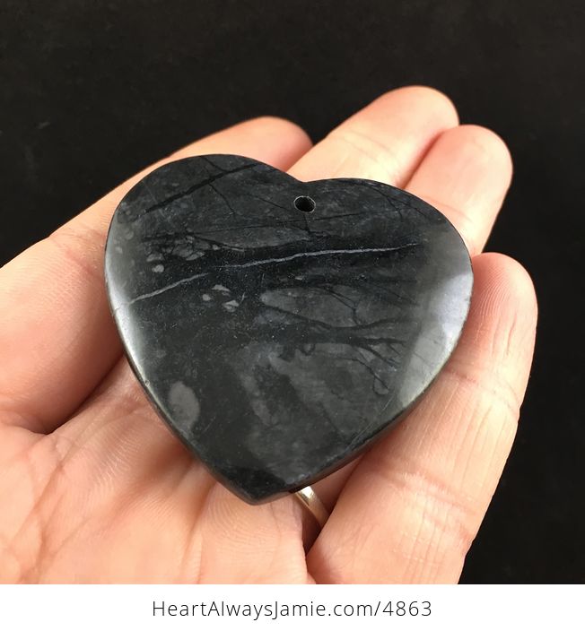 Heart Shaped Gray and Black Picasso Jasper Stone Jewelry Pendant - #ymKOjiMGTjI-2