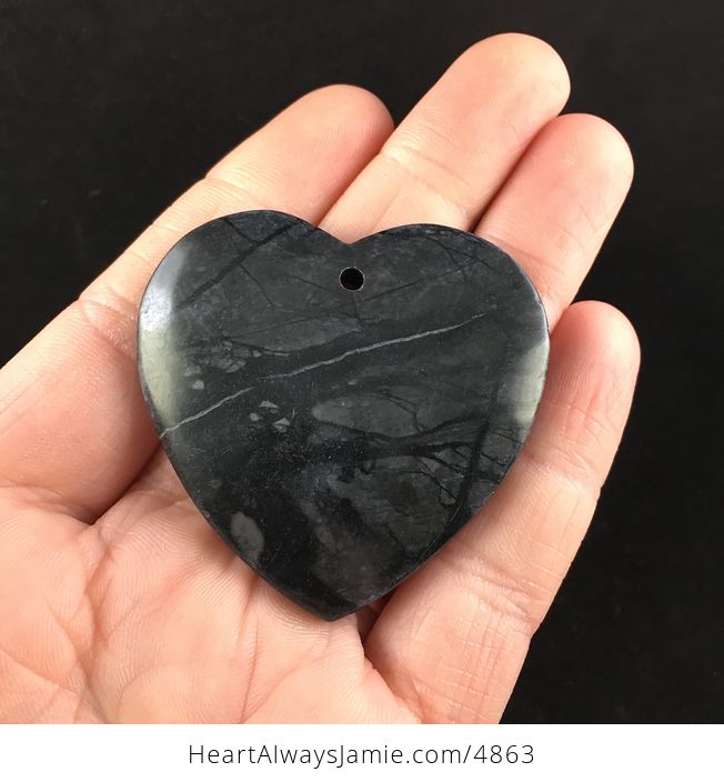 Heart Shaped Gray and Black Picasso Jasper Stone Jewelry Pendant - #ymKOjiMGTjI-1