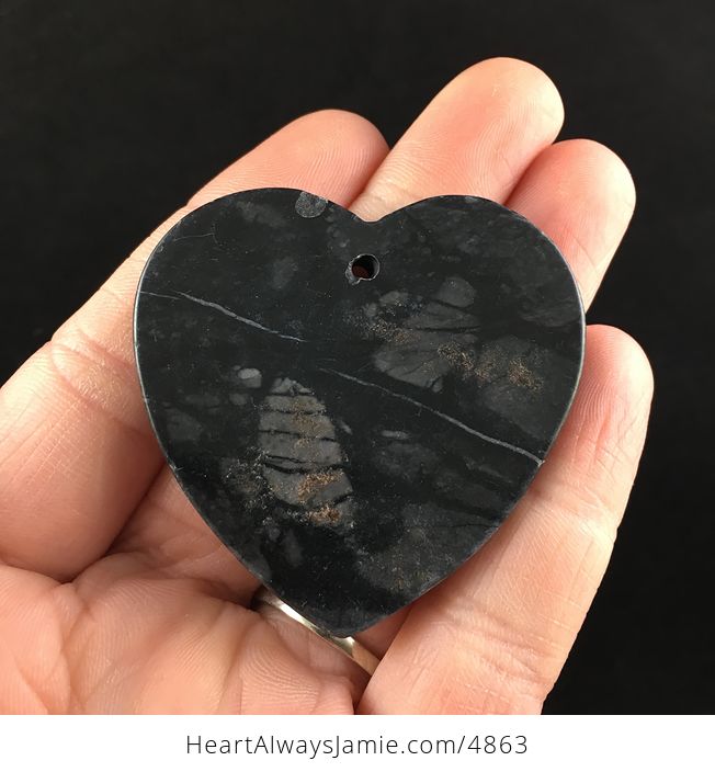 Heart Shaped Gray and Black Picasso Jasper Stone Jewelry Pendant - #ymKOjiMGTjI-5