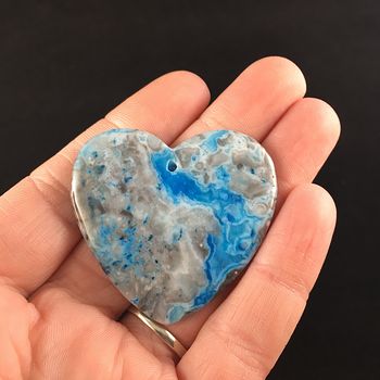 Heart Shaped Gray and Blue Crazy Lace Agate Stone Jewelry Pendant #6noHPFauEQg