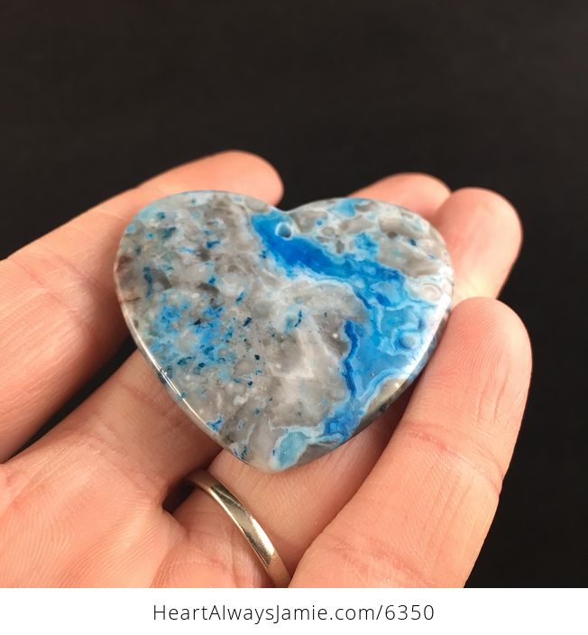 Heart Shaped Gray and Blue Crazy Lace Agate Stone Jewelry Pendant - #6noHPFauEQg-2