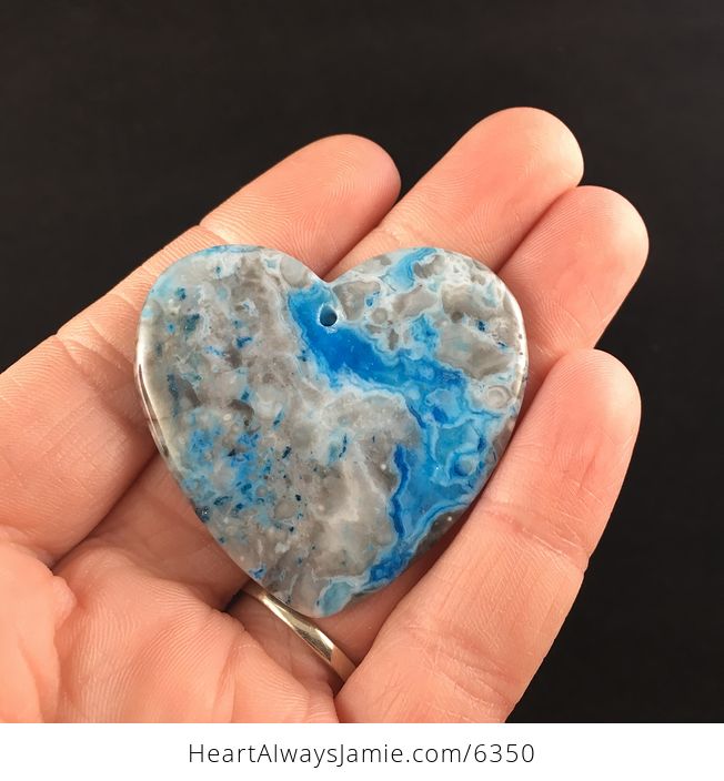 Heart Shaped Gray and Blue Crazy Lace Agate Stone Jewelry Pendant - #6noHPFauEQg-1