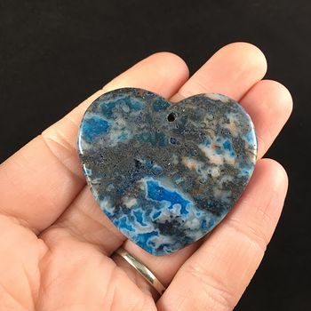 Heart Shaped Gray and Blue Druzy Crazy Lace Agate Stone Jewelry Pendant #XJH9RqH7Ldo