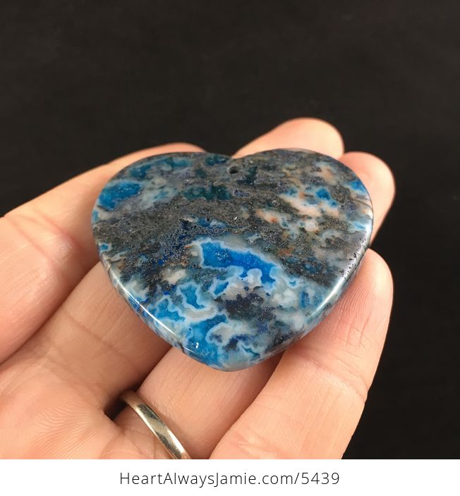 Heart Shaped Gray and Blue Druzy Crazy Lace Agate Stone Jewelry Pendant - #XJH9RqH7Ldo-2
