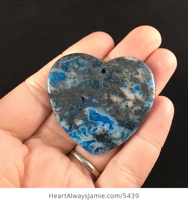 Heart Shaped Gray and Blue Druzy Crazy Lace Agate Stone Jewelry Pendant - #XJH9RqH7Ldo-1