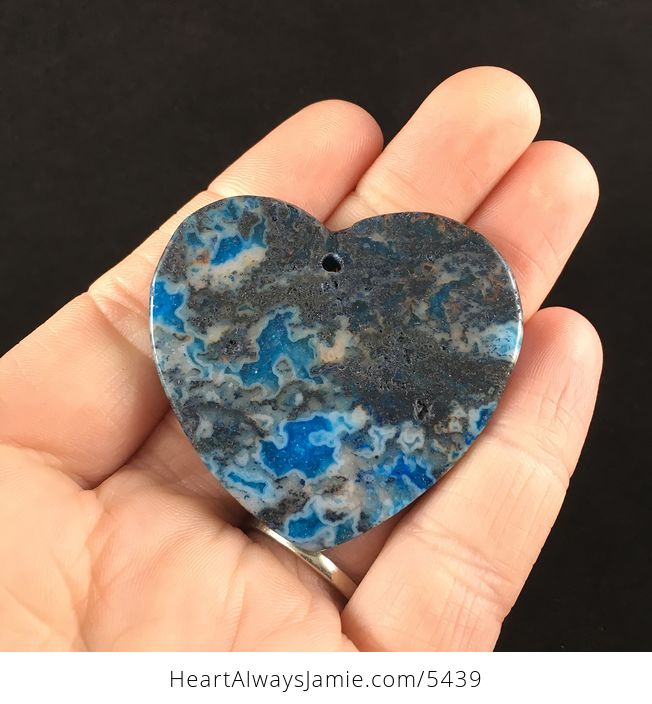 Heart Shaped Gray and Blue Druzy Crazy Lace Agate Stone Jewelry Pendant - #XJH9RqH7Ldo-6