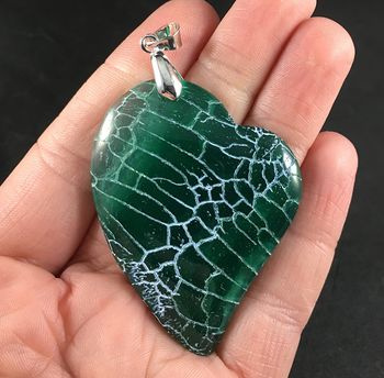 Heart Shaped Green and White Dragon Veins Agate Stone Pendant #Rzoyd5YDpvQ