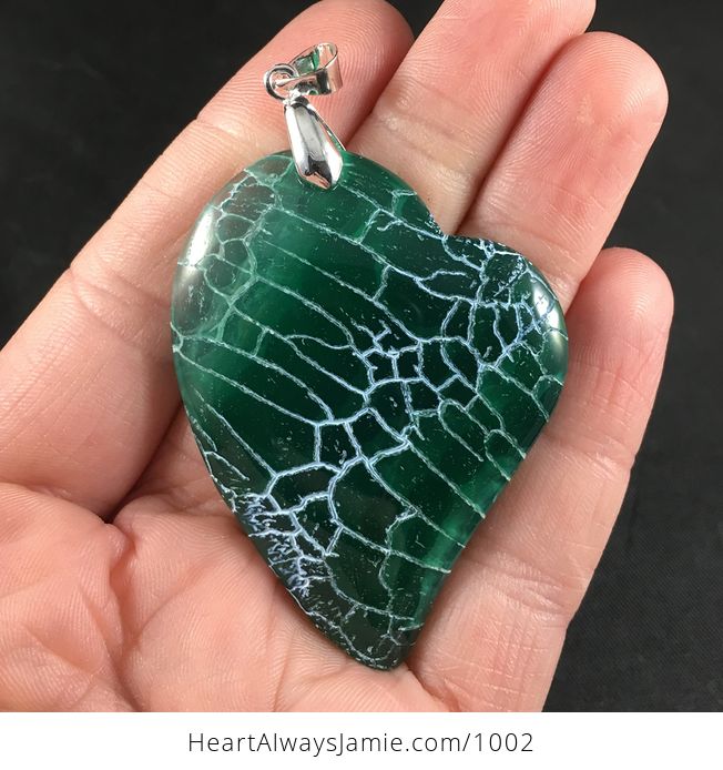 Heart Shaped Green and White Dragon Veins Agate Stone Pendant - #Rzoyd5YDpvQ-1