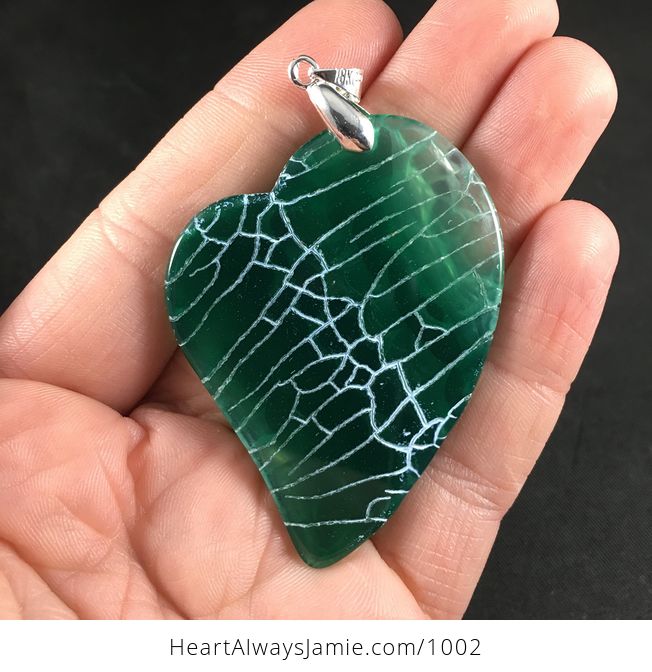 Heart Shaped Green and White Dragon Veins Agate Stone Pendant Necklace - #Rzoyd5YDpvQ-2