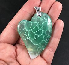 Heart Shaped Green and White Semi Transparent Dragon Veins Agate Stone Pendant #2tNYq48g7fU