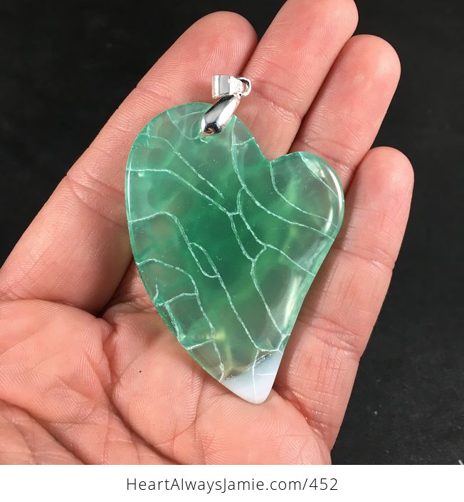 Heart Shaped Green and White Semi Transparent Dragon Veins Agate Stone Pendant Necklace - #2tNYq48g7fU-2