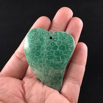 Heart Shaped Green Coral Fossil Stone Jewelry Pendant #B23eRI34TP0
