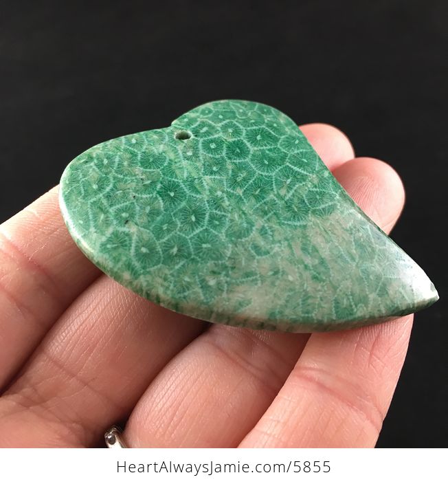 Heart Shaped Green Coral Fossil Stone Jewelry Pendant - #B23eRI34TP0-4