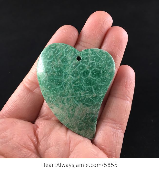 Heart Shaped Green Coral Fossil Stone Jewelry Pendant - #B23eRI34TP0-1
