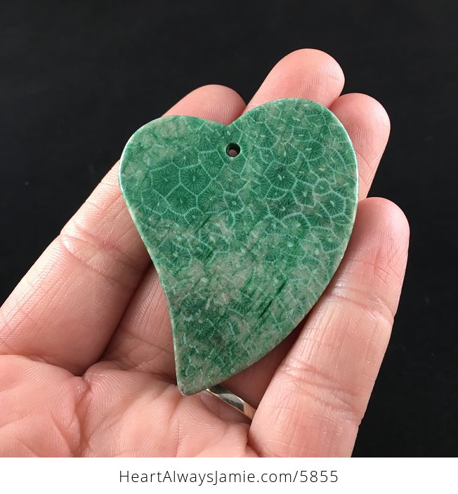 Heart Shaped Green Coral Fossil Stone Jewelry Pendant - #B23eRI34TP0-6